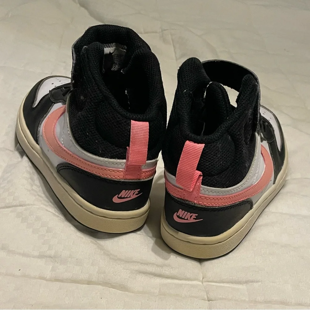 Nike Kids Court Borough Mid 2 Sneakers Black White Sunset Pulse Pink‎ Size 1Y